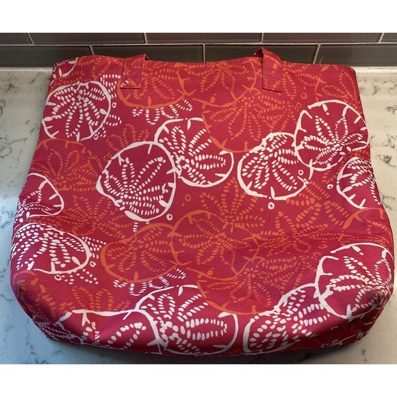 Lilly Pulitzer for Estee Lauder Tote Bag Pink Orange Tropical Sand Dollar Print - Picture 3 of 5